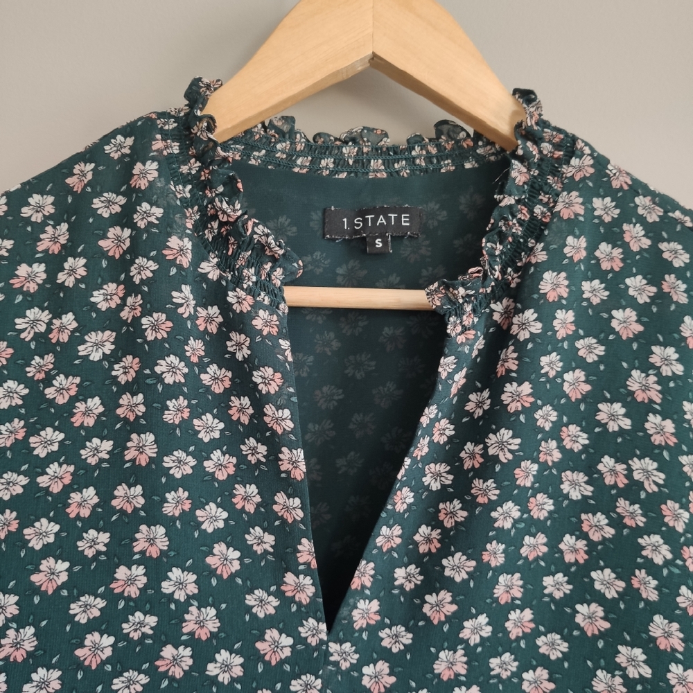 1. State Green Floral V-Neck Long Sleeve Blouse Size Small - Picture 8 of 11